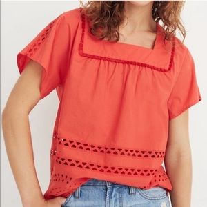 Madewell Red Square Neck Eyelet Top